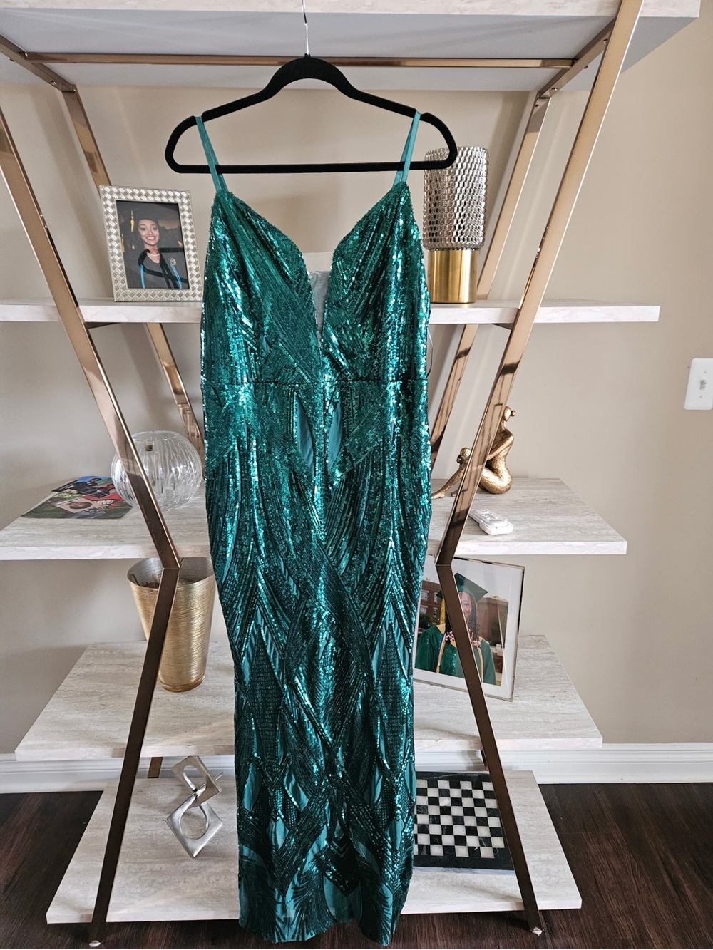 Fashion Nova Green Sequin Maxi Dress with Spaghetti Straps